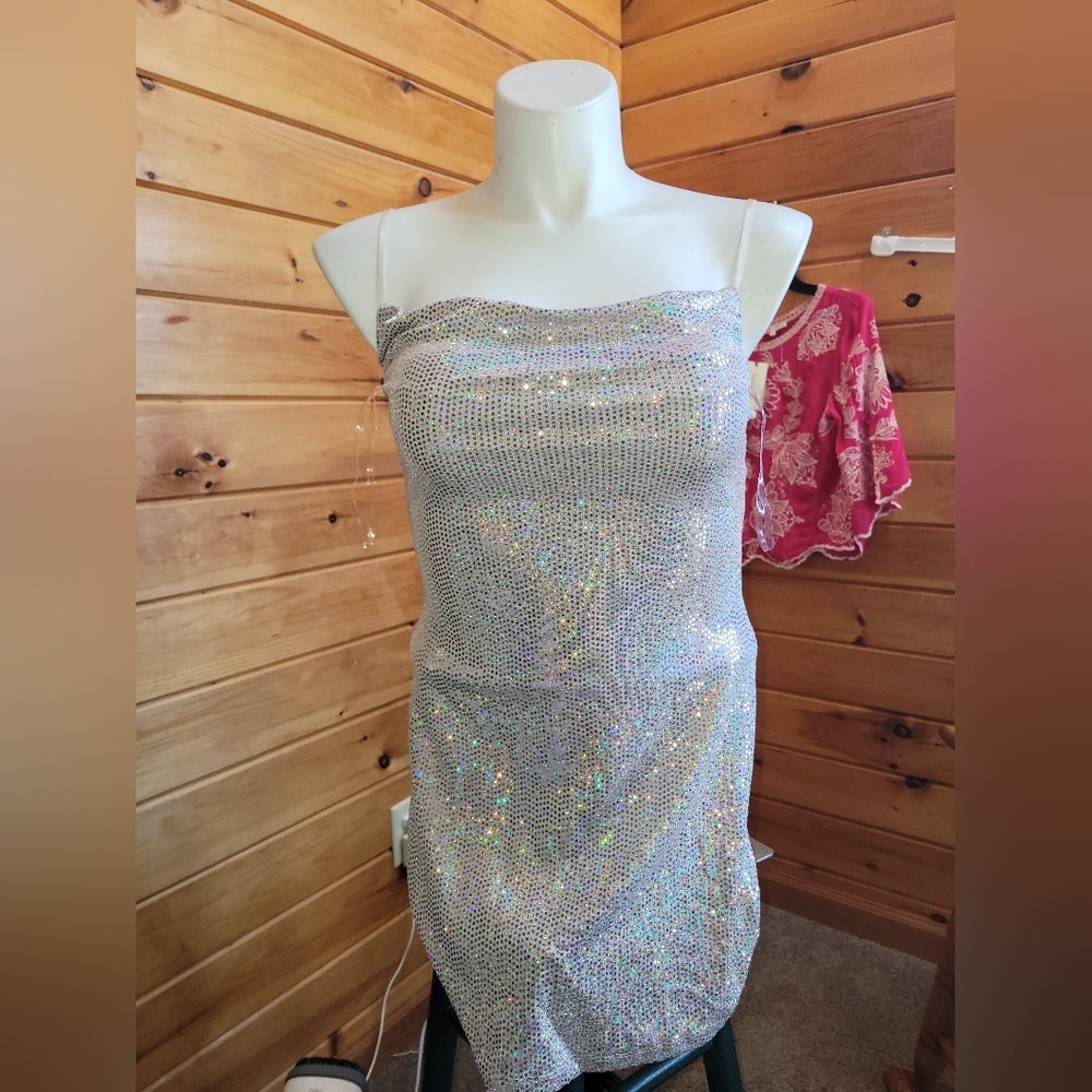 Thirty Thirty sparkly mini dress with faux cowl neck NWT size medium.